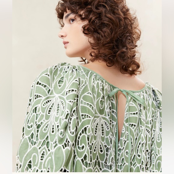 NEW LOEFFLER RANDALL Mimi Green Oversized Puff-Sleeve Dress Size Medium - Picture 2 of 7